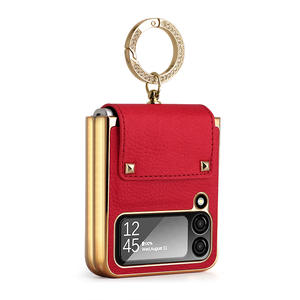 Lujo para <span class=keywords><strong>Samsung</strong></span> <span class=keywords><strong>Z</strong></span> <span class=keywords><strong>Flip</strong></span> 5 Ring Case PU Cuero Oro Negro Diseño Stock Película a prueba de golpes Teléfono móvil de moda - Product Image 4