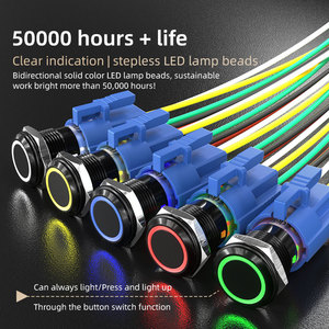 Nút chuyển đổi 16mm 19mm 22mm 12V 24V không thấm nước IP67 hợp kim nhôm mạ vỏ màu đen Vòng LED pushbutton tạm thời - Product Image 4