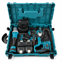 Ensemble d'outils sans fil LONSLEY 21V 4 pièces, perceuse à percussion, meuleuse d'angle, clé à chocs avec 4 batteries, 2 chargeurs et coffret