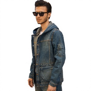 Chaqueta de Mezclilla Azul para Hombre con Capucha, Cierre de Botones, Corte Holgado, Algodón Lavado, Estilo Casual para Otoño con Bolsillos - Product Image 2