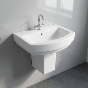 Lavabo demi-pied en céramique de style européen avec design en marbre blanc et granit - Product Image 4
