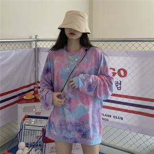 Blusa de otoño para mujer, estilo holgado, largo medio, versátil, ajustada, retro, tie-dye, camiseta de manga larga para mujer - Product Image 5