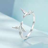 Nouveau design étanche ton argent S925 argent sterling deux oiseaux bague réglable pour les femmes