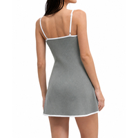 Robe de tennis côtelée 100 % coton pour femme, personnalisée, sans manches, col carré, bordure contrastante, coupe ajustée, style preppy, été, 12GG, vente en gros