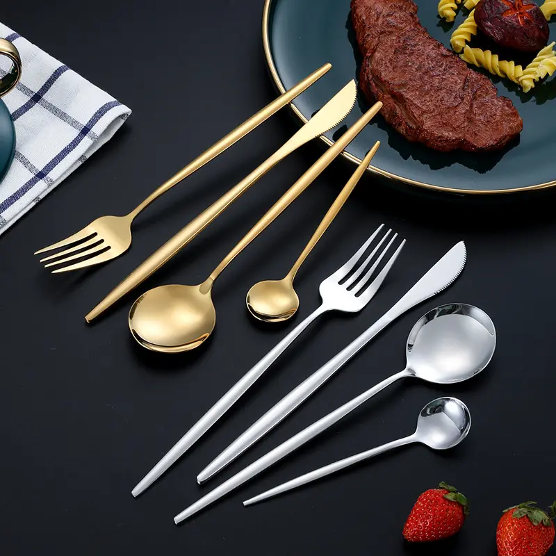Factory direct sale classical portuguese 24pcs gold stainless steel cutlery set with gift box