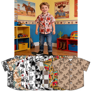 Camisas de Manga Corta con Botones para Niños, Diseño Personalizado de Vaquero Occidental, Novedad 2026 - Product Image 1