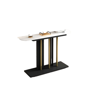 Mueble de Consola Moderno y Elegante para Pasillo de Hospital o Apartamento, con Marco de Metal Negro y Superficie de Piedra, para Sala de Estar, Entrada o Vestíbulo - Product Image 1