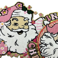 Seri Handuk Natal Trendy Bordir Santa Baby Patch Besar untuk Disetrika dengan Lapisan Glitter, untuk Jaket, Hoodie, Tas Jinjing