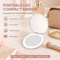 Espejo de Maquillaje LED Plegable Portátil Recargable Tipo C, Espejo Cosmético Compacto de Bolsillo con Luz para Viaje