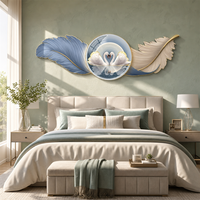 Décoration murale en MDF gravé 3D moderne de luxe, plume de cygne, boule de cristal en relief, décoration murale pour chambre à coucher, salon, hôtel