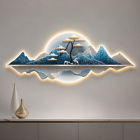 Décoration Murale LED Paysage Montagne et Lune, Lumière Scénique en Cristal pour Salon, Hall d'Hôtel, Bureau, Réception Intérieure