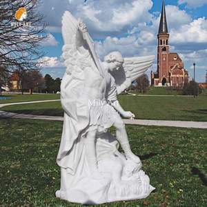 Escultura de mármol tallado a mano de tamaño real para exteriores, escultura de St Michael Archangel, <span class=keywords><strong>estatua</strong></span> de Slaying the Devil - Product Image 1