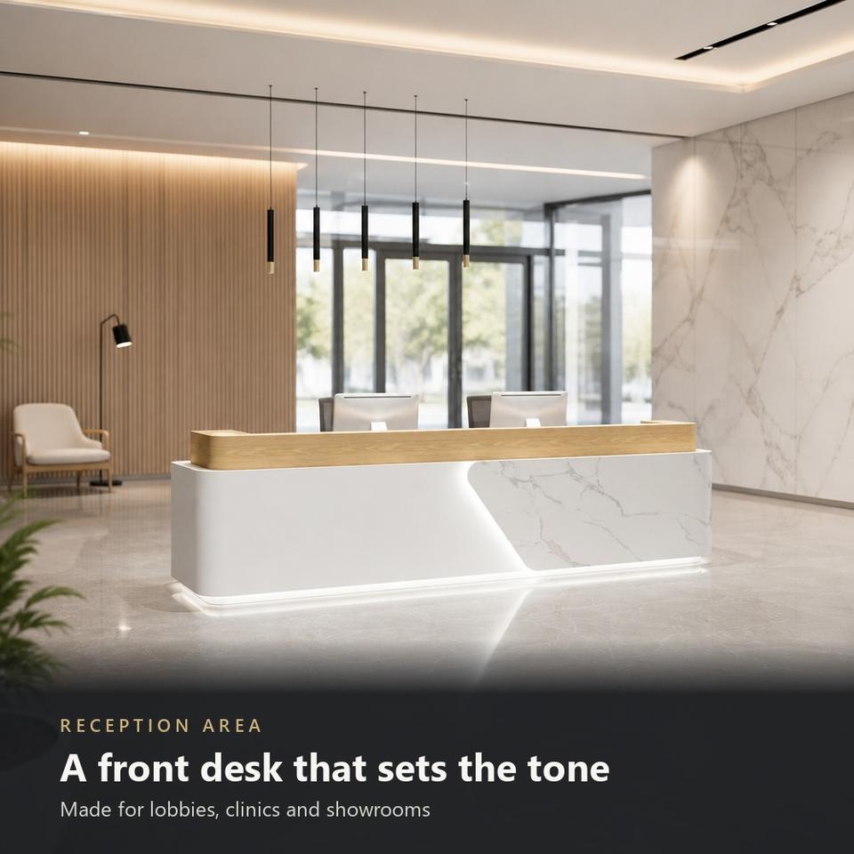 Custom Reception Desk MDF Veneer with logo Size Customization for ...