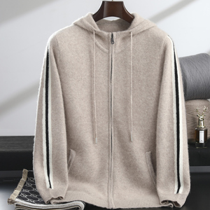 <strong>Men's</strong> Autumn Winter Pure Wool <strong>Cardigan</strong>, Hooded <strong>Zip</strong> <strong>Up</strong> Thick Coat, Knit Sweater, Customizable - Product Image 1
