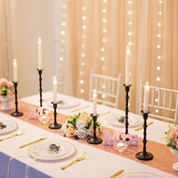 Porte-bougie conique noir mat, haut, en métal, pour cheminée, mariage, centres de table