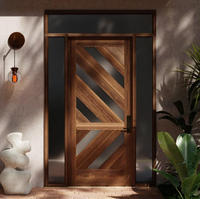 Porte d'entrée en bois massif chêne blanc avec grille en verre, étanche, pour maisons résidentielles et projets hôteliers