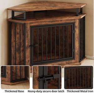 Cage pour <span class=keywords><strong>chien</strong></span> d'angle de 44 pouces avec 2 étagères, en bois massif, mobilier de niche, salon, utilisation en intérieur, chiens de petite et moyenne taille, moderne, non pliable - Product Image 4