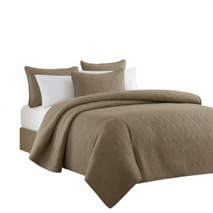 Mocha Full Queen Reversible Quilt Set Cotton Classic Style All Season 3 Piece <b>Bedding</b> - Product Image 1