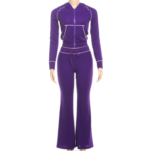 Completo Sportivo Casual da Donna in Due Pezzi: Cardigan con Cappuccio e Top Corto + Pantaloni con Coulisse, Tuta Semplice e Basica - Product Image 4