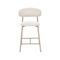 Tabouret de bar rembourré à hauteur de comptoir, chaise de bar rectangulaire arrondie avec dossier rembourré et structure en métal beige clair mat