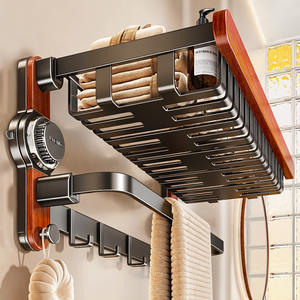 Porte-serviettes Blue Vine Rosewood à 4 barres, étagère de rangement à fixation par ventouse, support mural pour salle de bain en bois de séquoia et aluminium spatial - Product Image 1