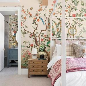 Tapis <span class=keywords><strong>mural</strong></span> chinois personnalisé à motifs floraux et oiseaux, papier peint imperméable et ignifuge pour fond de télévision, design <span class=keywords><strong>mural</strong></span> pour tête de lit de chambre - Product Image 1