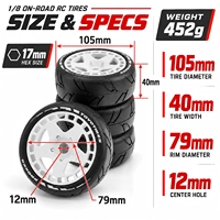 4 Pneus et Roues en Caoutchouc 1/8 RC pour Voiture de Course RC 1:8 sur Route HPI WR8 HSP Hobao ARRMA Redcat Kyosho VRX GT