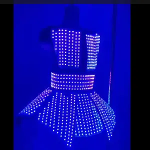 中国性感发光二极管照明服装，肚皮舞服装镜子反射灯迷你兔裙