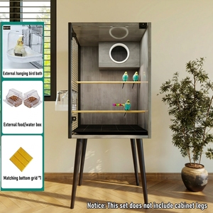 Jaula Profesional Ecológica para Pájaros de Madera con Puerta Frontal de Vidrio Templado y Gabinete de Almacenamiento, Jaula de Cría Móvil de Gran Espacio - Product Image 4