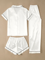Ensemble de pyjama trois pièces pour femmes de haute qualité, couleur unie, été, printemps et automne, vêtements de détente en satin décontractés avec ceinture élastique