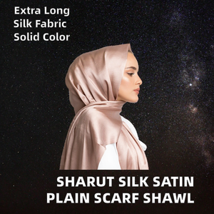 Sharut High Quality China Ladias Plain Color Satin Scarf <b>Shawl</b> Wrap Textured Cape Bawal Muna Muslim Women Silk Autumn Long - Product Image 2