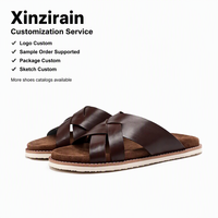 Sandales plates à lanières croisées marron pour homme Xinzirain, à bout ouvert, faciles à enfiler