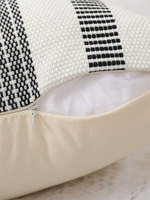 Housse de coussin en coton tissé jacquard à rayures brodées avec pompons, style bohème, pour la maison et l'hôtellerie
