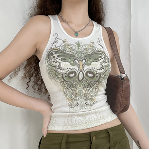 Youth Creative Personality Butterfly Print Vest <strong>Women's</strong> Casual Sports All-match <strong>Knitted</strong> Sleeveless <strong>Top</strong> Muscle Tinkler <strong>Tank</strong> <strong>Top</strong> - Product Image 2