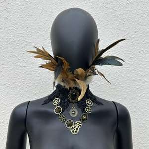 بيان هالوين ريشة قلادة قلادة العتيقة والعتاد مع الدانتيل تريم للقوطية تأثيري - Product Image 5