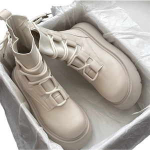 Botas de Invierno Blancas con Suela Gruesa para Mujer 2026, Botines de Plataforma con Cordones a la Moda, Botas Altas hasta el Tobillo que Aumentan la Estatura - Product Image 1