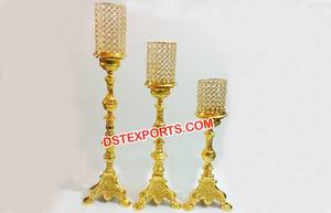 Ensemble de 3 bougeoirs en cristal pour mariage Ensemble de bougeoirs dorés perlés en cristal Supports de bougie de centre de table pour mariage Candélabre pour passerelle Royaume-Uni - Product Image 3