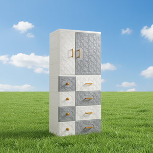 Armario de Plástico Moderno de Alta Calidad para Bebés con Puerta Abatible, Perchas y 4 Cajones, 5 Niveles, en Oferta - Product Image 1