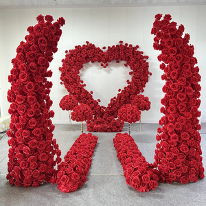 A-FHA003 Arche de fleurs artificielles rouges en forme de cœur pour mariage, décoration de fond en forme de cœur d'amour, vente en gros - Product Image 4