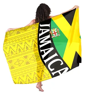 卸売プリントプロセスツイルサマーサンケアビーチドレスビキニサロンラップスカーフ女性ジャマイカ国旗水着入浴カバーアップ