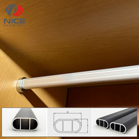 Tringle de penderie en aluminium anodisé or rose, profil ovale plat, avec support central renforcé, pour un rangement maximal
