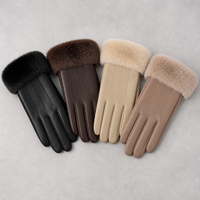 Gants d'hiver pour femme en PU, compatibles écran tactile, épais, à doigts séparés, style opéra, patchwork, chauds, pour le cyclisme et la conduite
