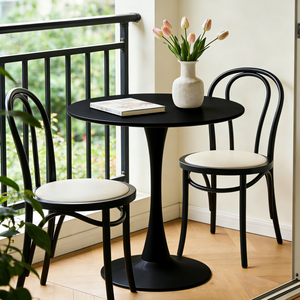 Modern Round Dining <b>Table</b> Black MDF Top Iron Matte Base Mid Century Design - Product Image 5