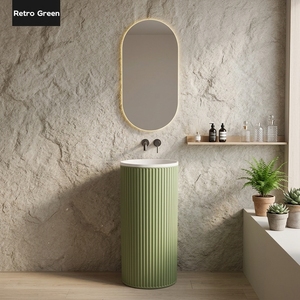 Lavabo a <span class=keywords><strong>colonna</strong></span> in pietra artificiale scanalato, lavabo cilindrico a <span class=keywords><strong>colonna</strong></span> <span class=keywords><strong>con</strong></span> nervature, lavabo moderno da terra per <span class=keywords><strong>bagno</strong></span> - Product Image 3
