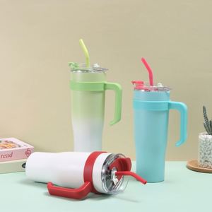 40oz Car Ice Bully <b>Handle</b> <b>Travel</b> Tumbler Vacuum <b>Mug</b> Lid Straw Non-Slip Base OEM ODM Custom Color - Product Image 4