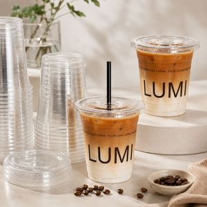 Vasos Desechables de Plástico PET con Tapas Planas, Impresión Personalizada, para Café Helado, Latte, Té con Leche, Bebidas para Llevar, Empaquetado para Cafeterías, OEM - Product Image 1