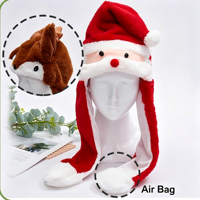 Chapeau de Noël en peluche à oreilles mobiles, design airbag à mouvement de saut, style Père Noël et renne, moelleux, pour fête de Noël, cosplay, accessoire photo, cadeau de fêtes