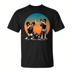 Camiseta con estampado de perros salvajes africanos, puesta de sol y luna, para amantes de la vida silvestre - Product Image 2