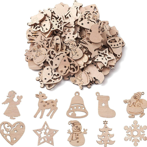 Décorations de Noël en bois de luxe, écologiques et durables, décorations suspendues pour l'arbre, ensemble de figurines de Noël, Père Noël, bonhomme de neige, ange, renne - Product Image 1