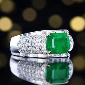 Zambian Emerald <b>Cocktail</b> <b>Ring</b>,18K <b>Gold</b> 2.96ct Octagon Natural Emerald Inlaid 110 Pcs White Diamonds Anniversary Gem <b>Ring</b> - Product Image 2